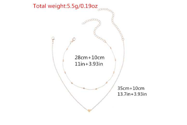 Double Chain Heart Pendant Necklace – Adjustable, Lightweight, Rose Gold or Rhodium Tone, Hypoallergenic | Wowcher