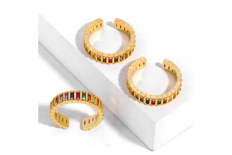 Dazzling Multi-Colour Adjustable Ring in Gold Tone | Wowcher Dazzling Multi-Colour Adjustable Ring in Gold Tone | Wowcher