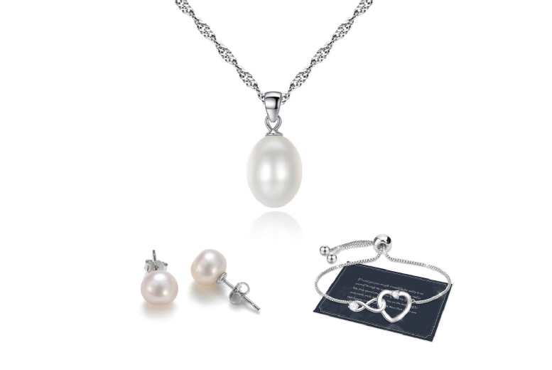 Timeless Freshwater Pearl Jewellery Set - Silver Tone, Multi-Piece, Elegant Gift Set | Wowcher