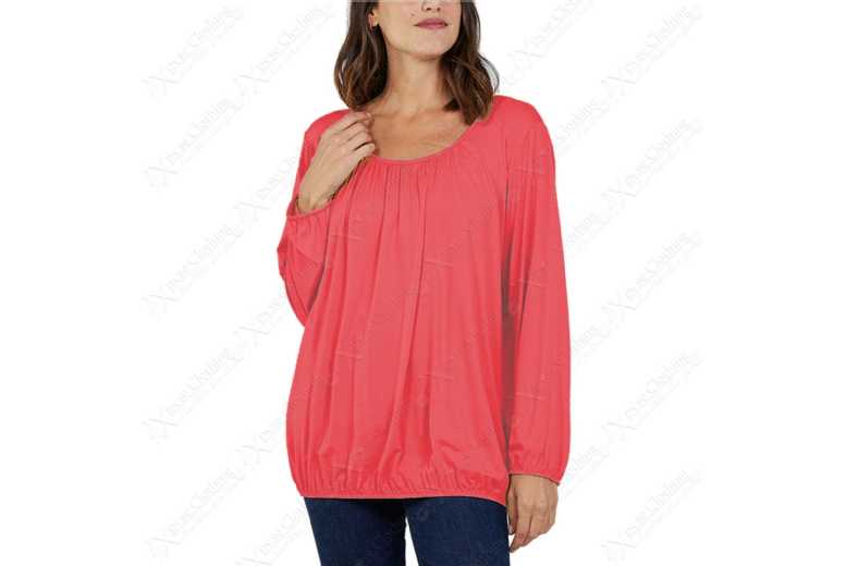 Unisex CORAL - L-XL: RUCHED NECK LONG SLEEVE LOOSE FIT TOP from Want Clothing | Wowcher