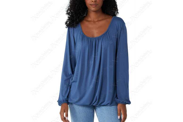 Unisex DENIM BLUE - XL-XXL: RUCHED NECK LONG SLEEVE LOOSE FIT TOP from Want Clothing | Wowcher