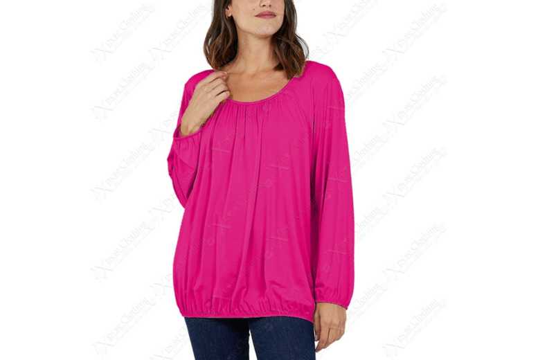Unisex FUCHSIA - XL-XXL: RUCHED NECK LONG SLEEVE LOOSE FIT TOP from Want Clothing | Wowcher