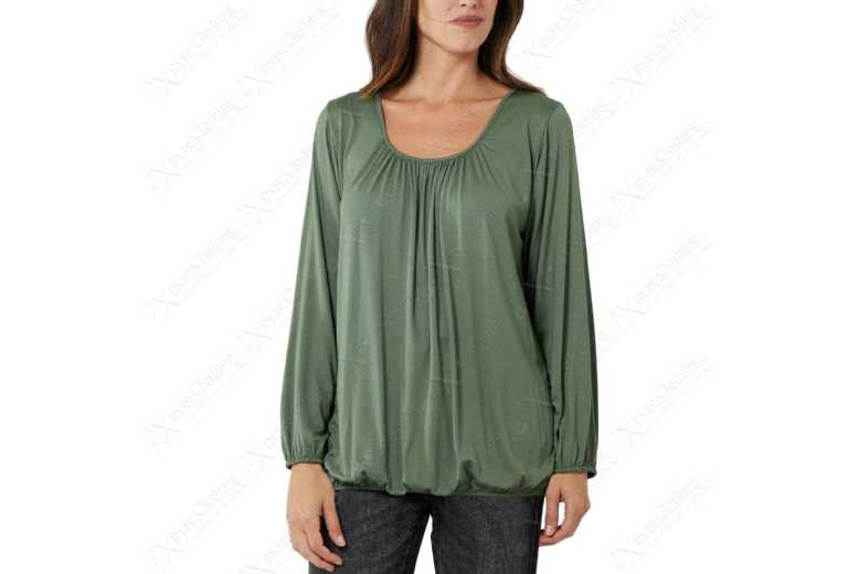 Unisex KHAKI - XL-XXL: RUCHED NECK LONG SLEEVE LOOSE FIT TOP from Want Clothing | Wowcher