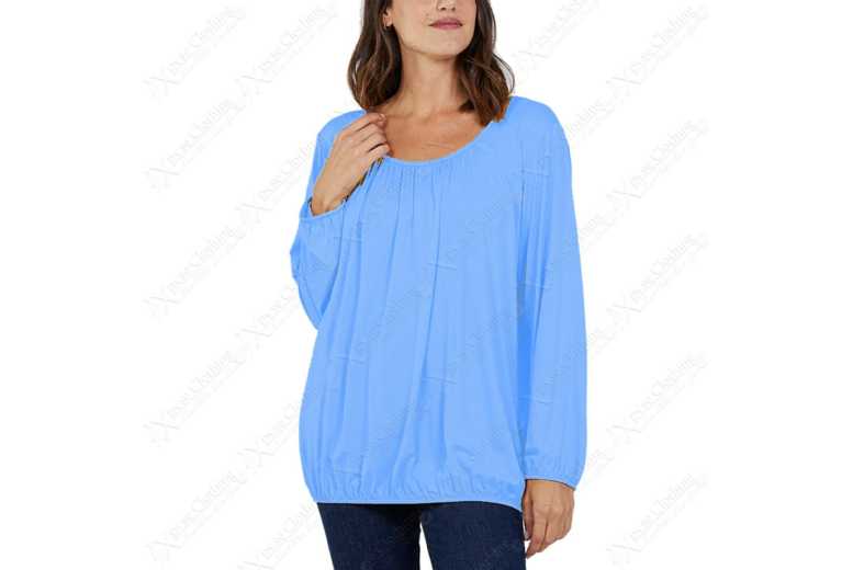 Unisex SKY BLUE - L-XL: RUCHED NECK LONG SLEEVE LOOSE FIT TOP from Want Clothing | Wowcher