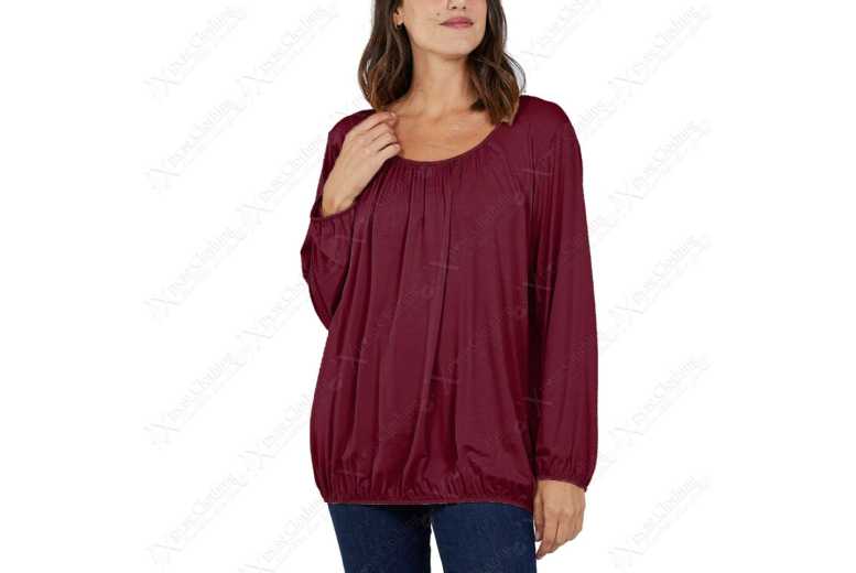 Unisex WINE - M-L: RUCHED NECK LONG SLEEVE LOOSE FIT TOP from Want Clothing | Wowcher