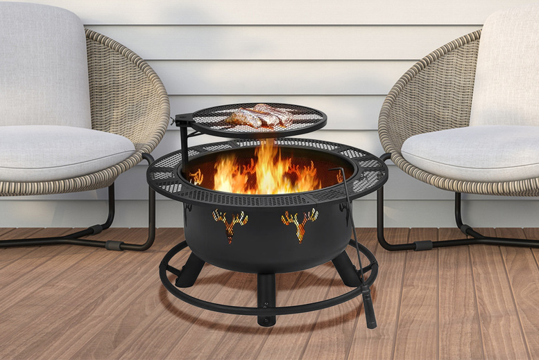 32” Round Fire Pit w/ Cooking Grate & Poker Deal Price £69.99