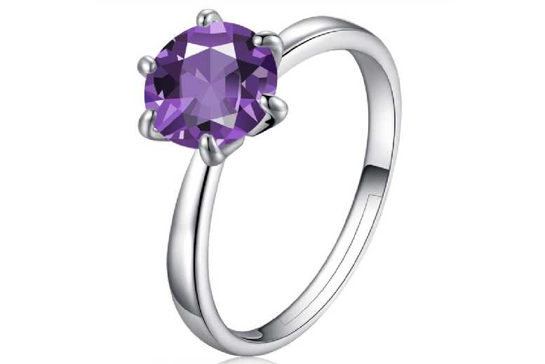 Stunning Amethyst Zircon Crystal Ring with 6 Prong Setting | Wowcher Stunning Amethyst Zircon Crystal Ring with 6 Prong Setting | Wowcher
