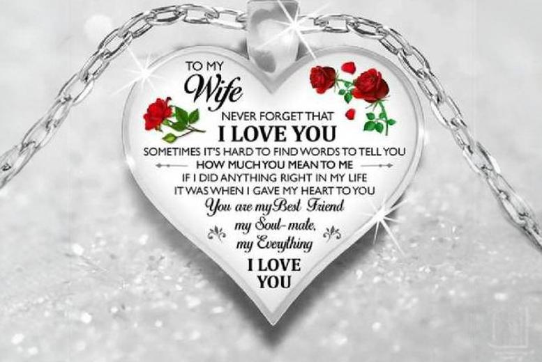 Sterling Silver Heart Pendant Necklace – Hypoallergenic, Engraved Gift for Wife | Wowcher