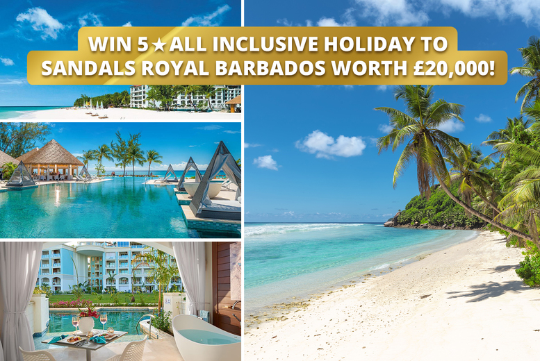 Win a 5* Holiday to Sandals Royal Barbados For 2 Worth £20,000: Premium Flights, All Inclusive Dining, Private Resort Transfer, Island Tour, Cocktail Workshop & More! Deal Price £10.00
