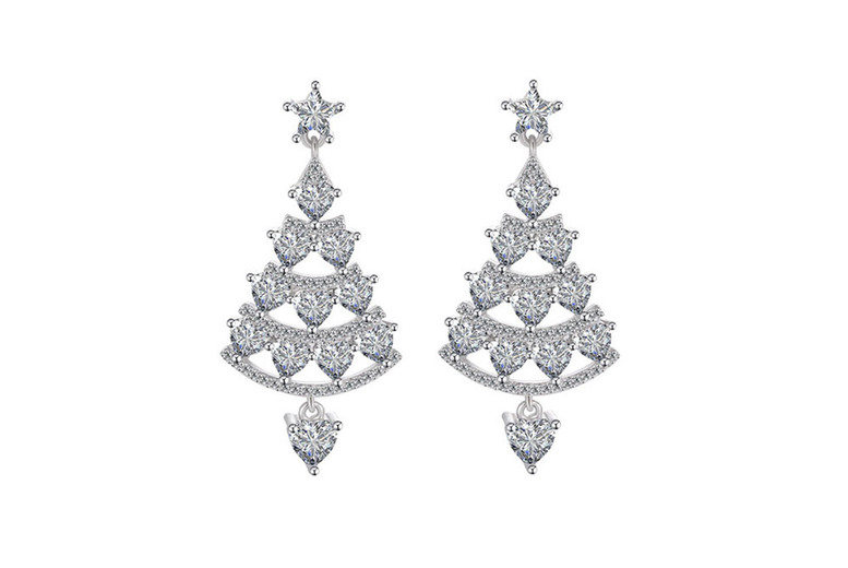 Silver-Plated Hypoallergenic Christmas Tree Dangle Earrings – Festive Statement Jewellery | Wowcher
