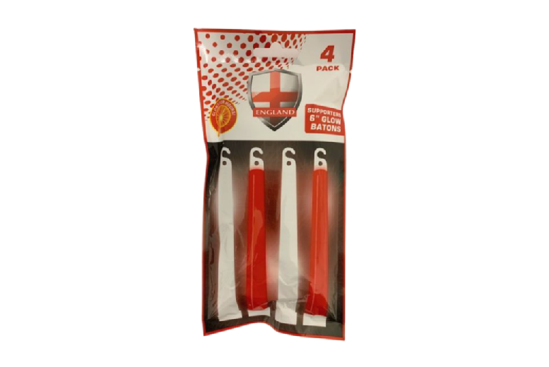 England Glow Sticks 4 Pack Red & White Deal Price £4.99