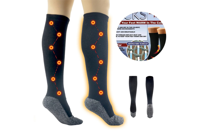 Women’s Black Self-Heating Knee High Socks – Energy Saving, Breathable, Universal Fit | Wowcher