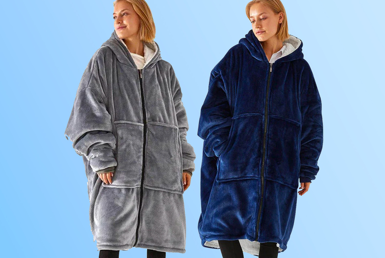 Oversized Blanket Hoodie with Front Zipper - Grey or Navy Blue!