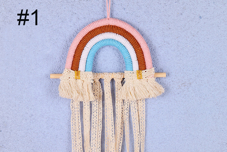 Handmade Cotton Kids Rainbow Wall Art – Bohemian Hanging Decor, 75cm x 30cm | Wowcher