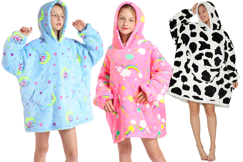 Printed Kid’s & Adult’s Hooded Blanket – 5 Designs Available Deal Price £19.99