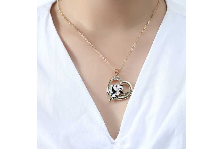 Dazzling Silver Heart-Shaped Panda Necklace | Wowcher