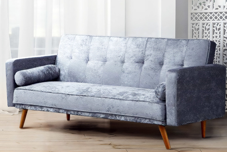 Modern Velvet 3-Seater Sofa Bed – Miami Crushed Velvet, Convertible, Wooden Legs | Wowcher Modern Velvet 3-Seater Sofa Bed – Miami Crushed Velvet, Convertible, Wooden Legs | Wowcher