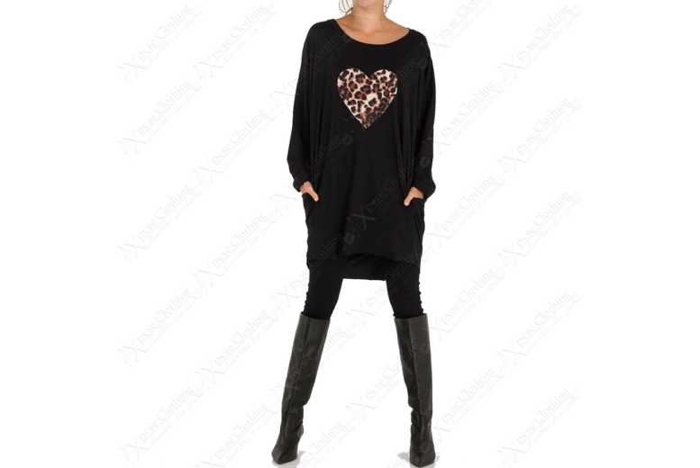 Unisex Khaki Oversized Leopard Print Heart Motif Top | Wowcher
