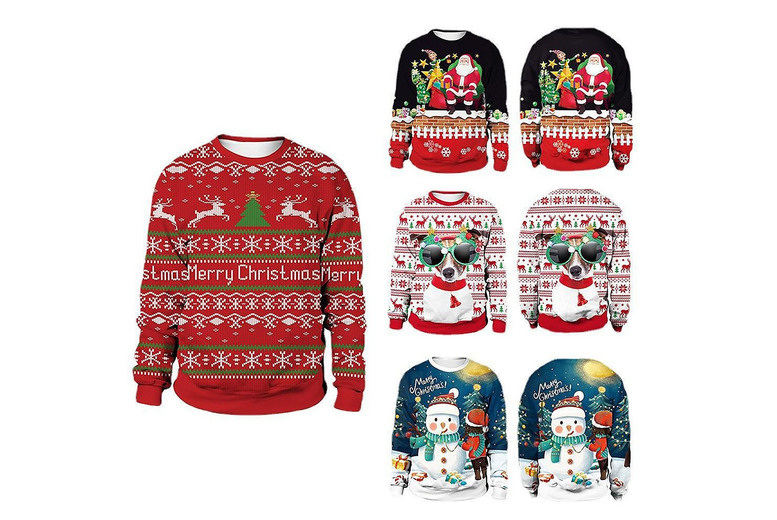 Unisex Cotton Blend Novelty Christmas Jumper – 4 Festive Designs, M-5XL | Wowcher