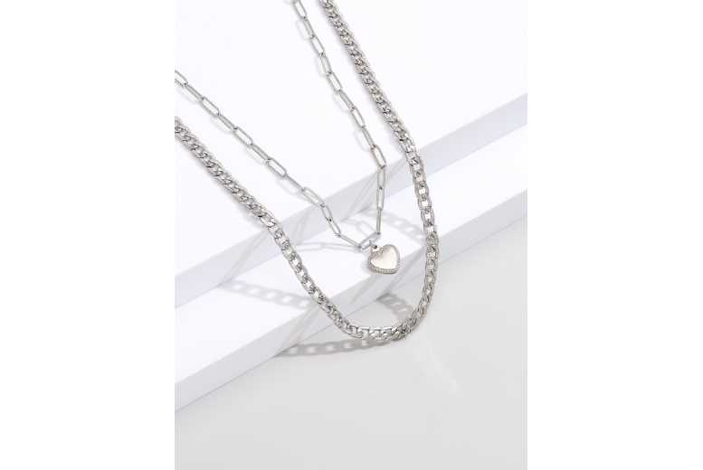 Sterling Silver Double-Layer Heart Pendant Necklace – Adjustable, Lightweight, Minimalist Jewellery | Wowcher