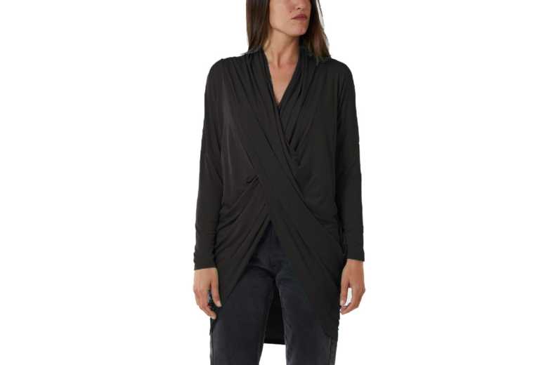 Unisex BLACK - XL/2XL: CROSS OVER ASYMMETRIC DRAPED LONG SLEEVE TOP from Want Clothing | Wowcher