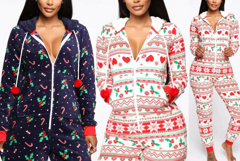 Women’s Christmas Hooded Onesie – White or Navy!