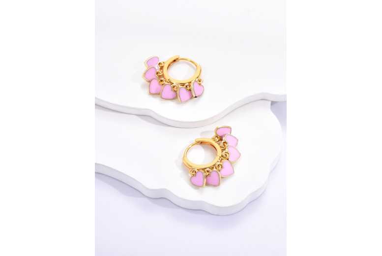 Charming Pink Heart Gold-Plated Earrings | Wowcher Charming Pink Heart Gold-Plated Earrings | Wowcher