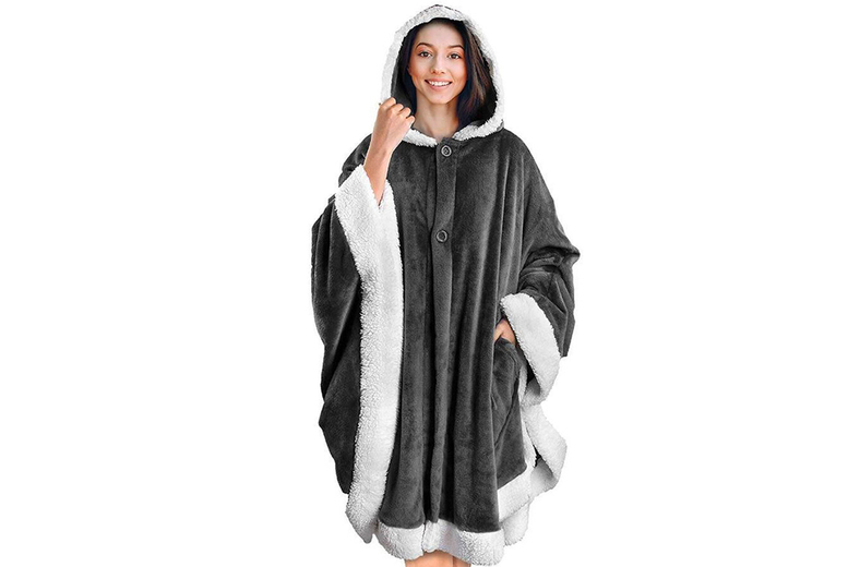 Black Women’s Lightweight Hooded Poncho Blanket – Versatile Summer Loungewear in 7 Colours | Wowcher