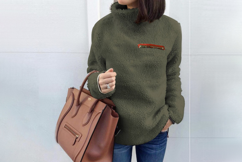 UK 8 / ARMY GREEN: Women's sherpa sweatshirt | Wowcher