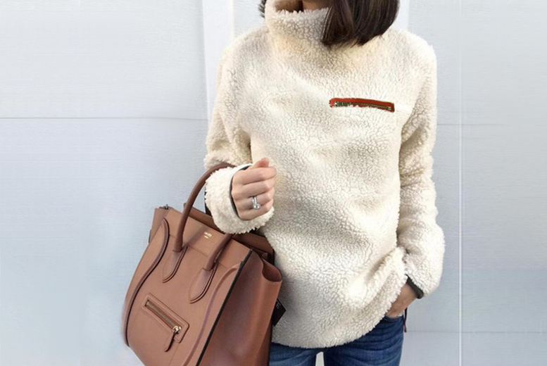 UK 8 / CREAM: Women's sherpa sweatshirt | Wowcher