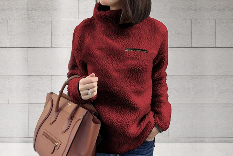 UK 8 / BURGUNDY: Women's sherpa sweatshirt | Wowcher