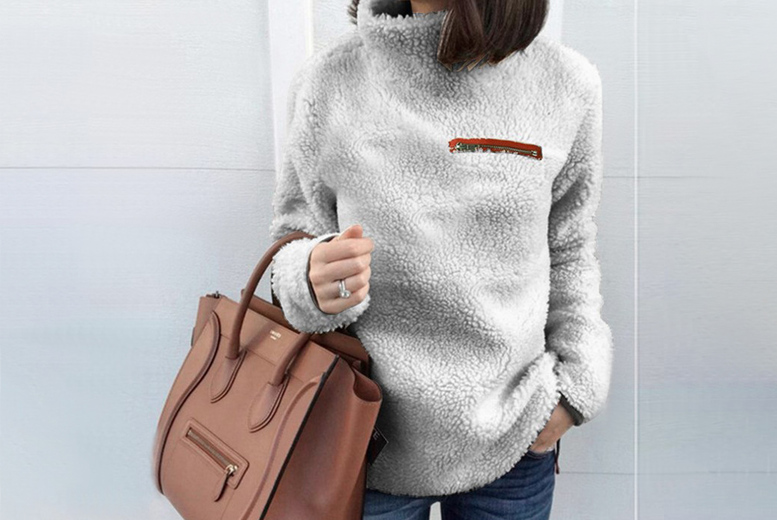 UK 8 / GREY: Women's sherpa sweatshirt | Wowcher