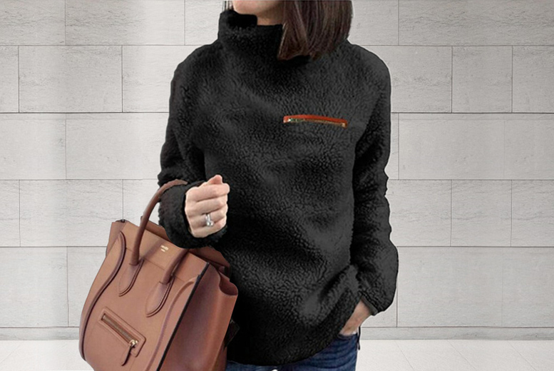 UK 8 / BLACK: Women's sherpa sweatshirt | Wowcher