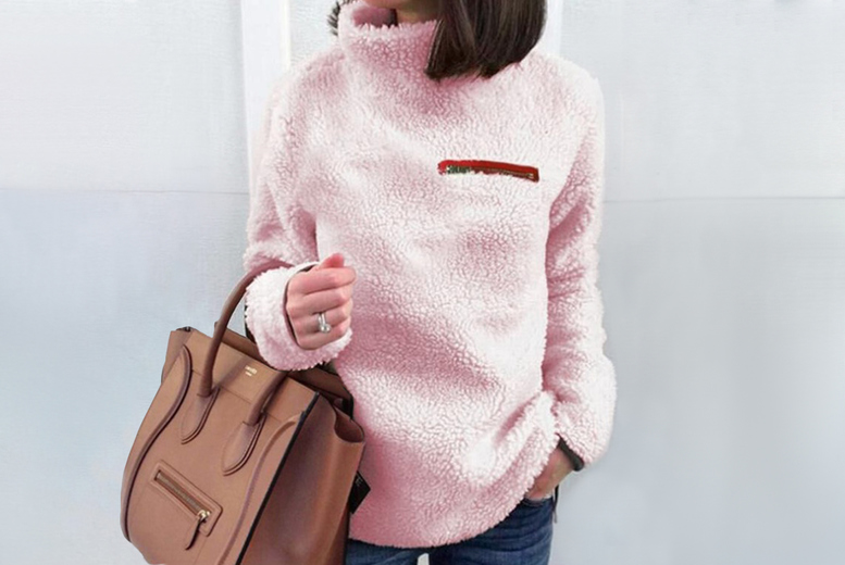 UK 8 / PINK: Women's sherpa sweatshirt | Wowcher