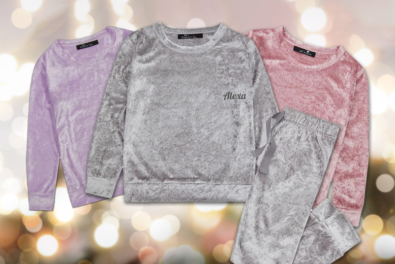 Girls Personalised Velvet Pyjamas – Lilac, Silver or Pink