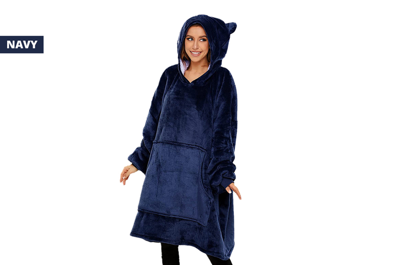 Unisex Black Lightweight Sherpa Bear Ears Hoodie Blanket – Cosy Summer Loungewear for All Genders | Wowcher