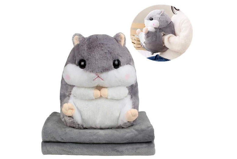 3-in-1 Plush Hamster Cushion Blanket – Premium Soft Throw, Hand Warmer & Pillow (28x35cm/100x170cm) – 5 Colours | Wowcher