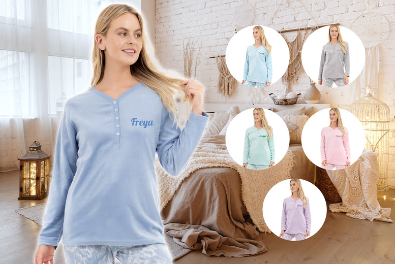 Women’s Personalised Fleece Pyjamas – UK Sizes 8-18