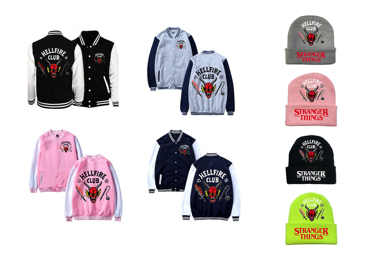Unisex Black Stranger Things Hellfire Club Bomber Jacket - Lightweight Polyester, Sporty Bomber, Multiple Colours, UK 8-18 | Wowcher