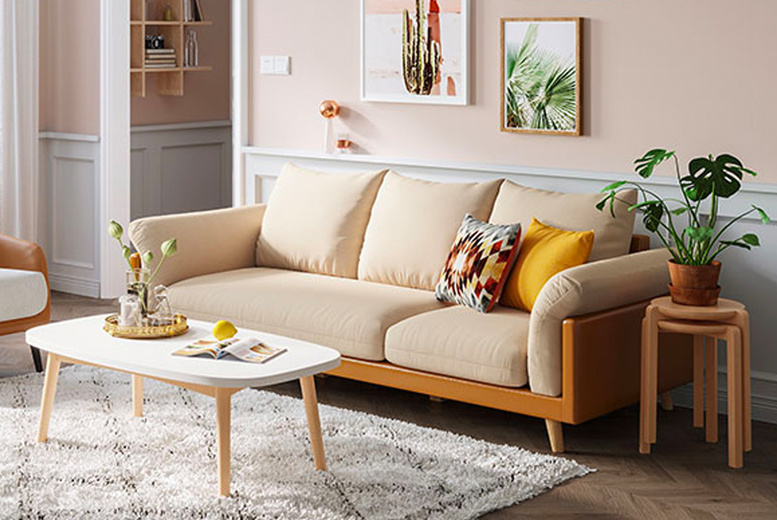 £649.99 for a made to order three-seater sofa in cream and tan, or grey and charcoal. £649.99 for a made to order three-seater sofa in cream and tan, or grey and charcoal.
