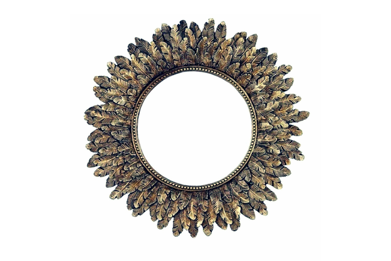 Wall Mountable Round Feather Mirror - Silver And Gold! | Wowcher