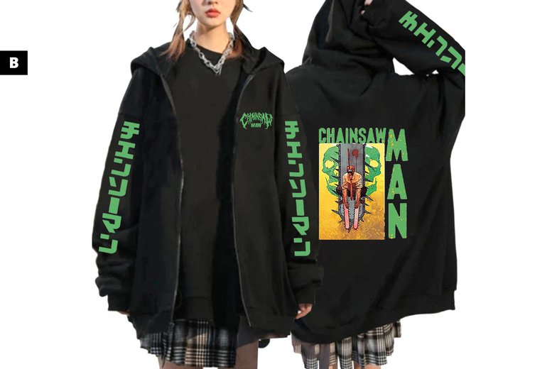 Unisex XL / STYLE B:  An anime Chainsaw Man  zip up hoodie | Wowcher