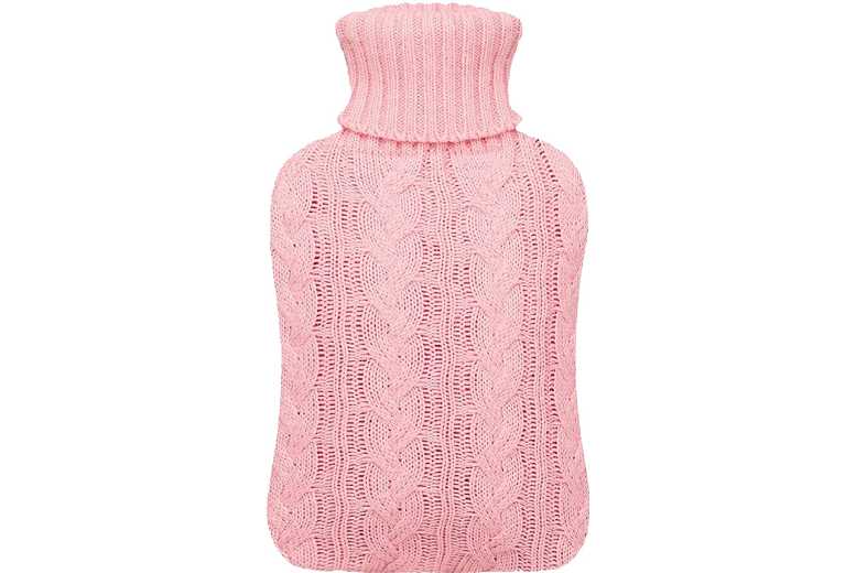 2L Knitted Hot Water Bottle – Soft Cosy Cover, British Standard, Cream/Grey/Pink | Wowcher