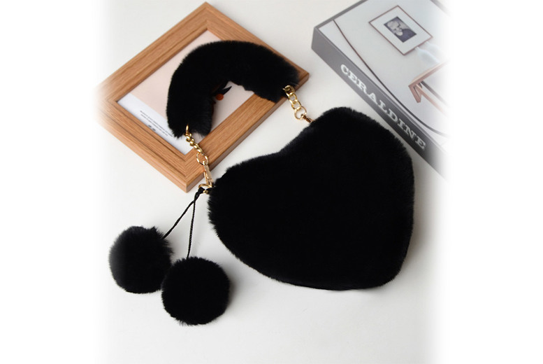 Unisex Grey Faux Fur Heart Satchel Bag – Fluffy Crossbody, Adjustable Strap, 14 Colours | Wowcher