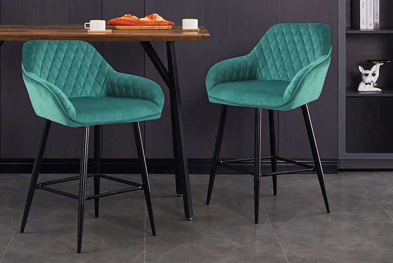 £129 instead of £199.99 for a Set of Two Cadiz Crushed Velvet Bar Stools – 5 Colours from Neo Direct – save 35% £129 instead of £199.99 for a Set of Two Cadiz Crushed Velvet Bar Stools – 5 Colours from Neo Direct – save 35%