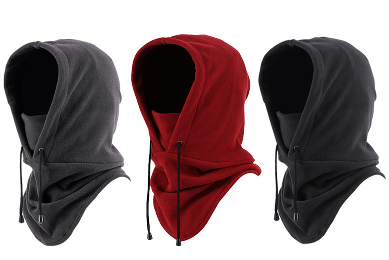 Unisex Red Thermal Fleece Balaclava Hooded Mask – Windproof Outdoor Sport Hat (Polyester-Cotton Blend) | Wowcher