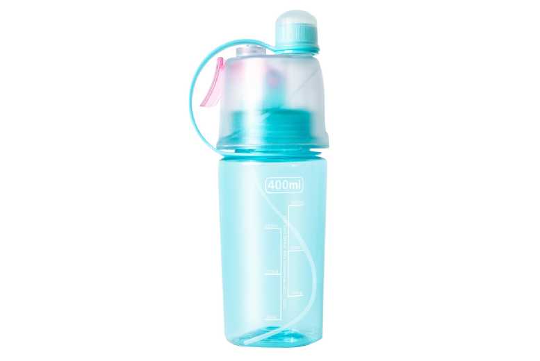 Blue Sports Water Bottle – Leak-Proof, Cooling Spray, 400ml, Portable Gym Accessory | Wowcher