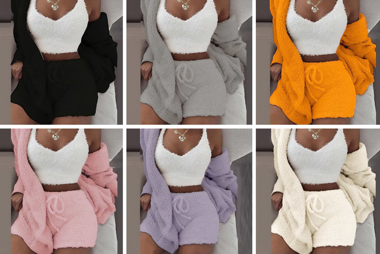 Women’s Fluffy Crop Top, Shorts & Cardigan – 7 Colours
