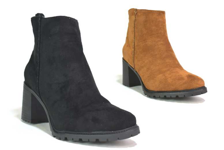 Black Women’s Suede Ankle Boots – Mid Block Heel, Slip-On, Casual Chic | Wowcher