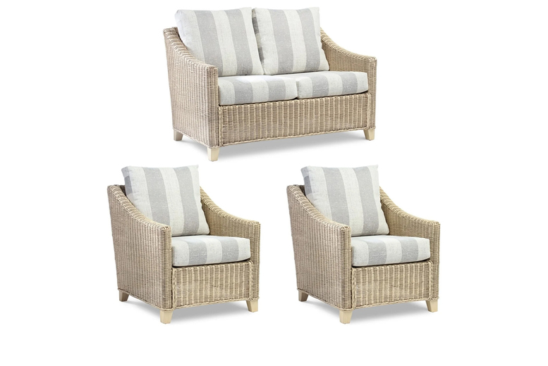 Dijon Modern Fabric Rattan 3-Piece Sofa Set – 2-Seater & Armchairs | Wowcher Dijon Modern Fabric Rattan 3-Piece Sofa Set – 2-Seater & Armchairs | Wowcher